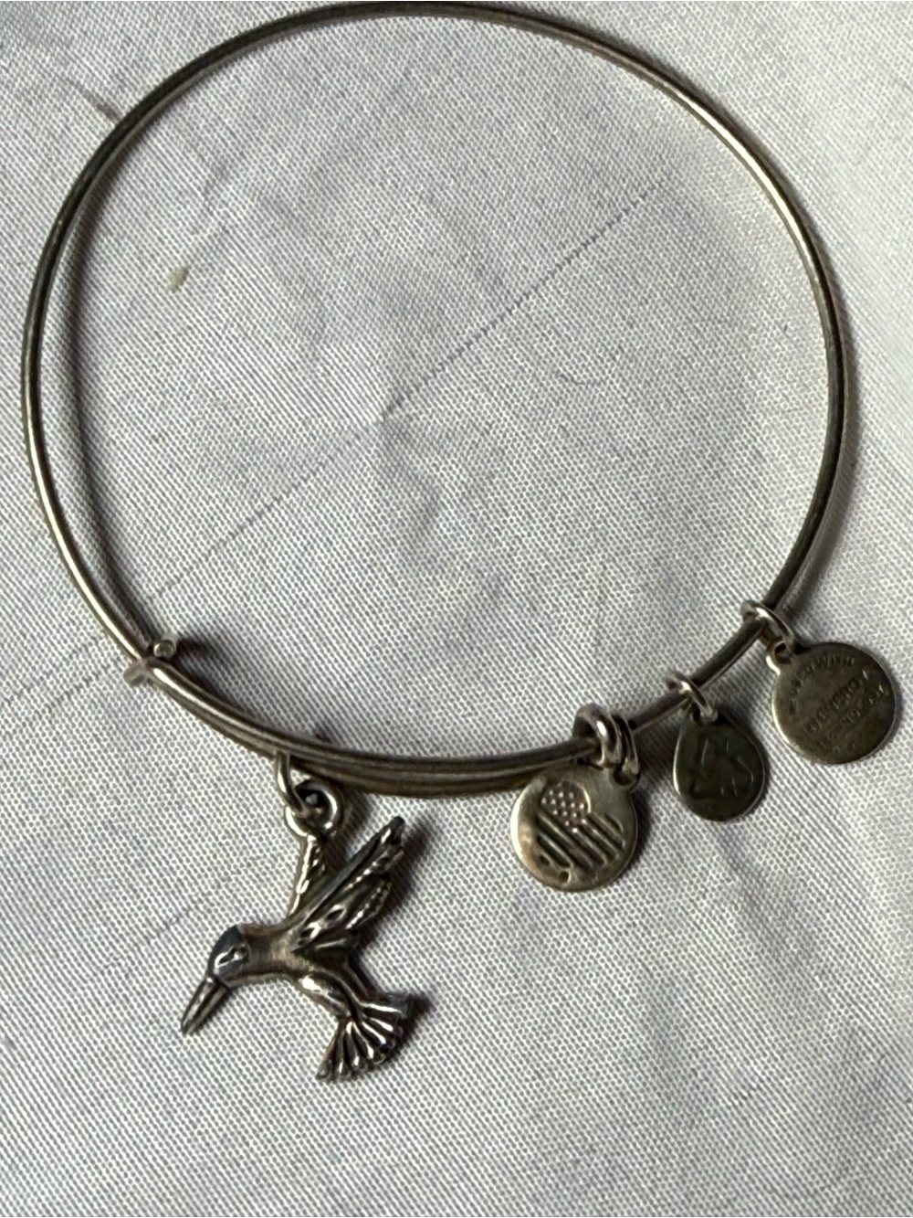 Alex and Ani Bird Charm Silver Bangle Bracelet - Hummingbird charm
